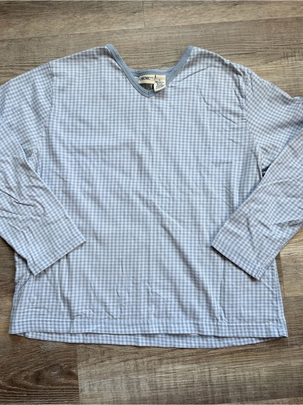Vintage Cherokee Blue Plaid Cotton Long Sleeve L